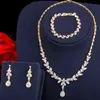 Pendant Necklaces CWWZircons 3pc Costume Big Gold Plated Jewelry Set Shiny Cubic Zirconia Drop Dubai Brides Necklcae Earrings Bracelet T370 230506