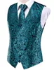 Herrenwesten Neuheit Slim 4PC Weste Krawatte Einstecktuch Manschettenknöpfe Seide Herren Weste Krawatte Set für Anzug Kleid Hochzeit Paisley Blumen Westen Fett 230506