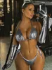 Женские купальные костюмы Boofeenaa Sexy Metallic 2 куски бикини для бикини.