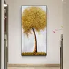 Obrazy Streszczenie 3D Olejka malarska złota gruba sztuka ręcznie robiona płótno drzewa w fortuna zdjęcia ścienne dekoracja salonu