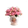 Flores decorativas 1 buquê artificial 9 cabeças rosas persas decoração de casamento em casa segurando pequena peônia