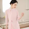 Abbigliamento etnico 2023 stile cinese retrò elegante mezza manica colletto alla coreana scava fuori design migliorato abito cheongsam Aodai lungo G907