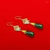 Kolczyki Dangle Mxgxfam Green Long Down for Women Evening Party Biżuteria 24 K Pure Gold Kolor Lead and Nickel