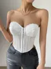 Женские танки Женщины с твердым цветом грудью, перевод Corset Bandeau Summer Lace Patchwork без бретелек с крылышками