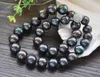 Chains P7724 Huge 17"14mm Black Round KESHI Edison Pearl Necklace CZ