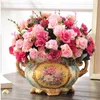Fleurs décoratives Style européen Rose Bouquet Simulation Ensemble De Fleurs Décoration Vase Arrangement De Mariage Faux Salon