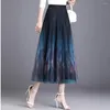 Rokken vintage tule lange rok vrouwen zomer pauw print geplooide vrouwelijk elegant feest grote swing a-line midi