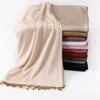 Halsdukar mjuk grundläggande bomullselasticitet tröja fasta färger mode långa sjal muslimska echarpe kvinnor halsduk handgjorda pärlformade guldringar hijabs