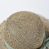 Широкие шляпы с краями мода дышащие натуральные травы соломенная шляпа с ленточным луком летнее пляжное солнце для женщин крутые дамы круглой вершина sunhat elob22