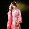 Ethnic Clothing Japanese Style Lady Kimono Gown Sexy Women Komono Yukata With Obi Vintage Evening Party Costume Dress Flower One Size