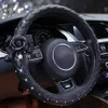 新しいユニバーサルカメリアレザーカーステアリングホイールカバーダイヤモンドブリングカーアセスアレスインテリア女性女子車の装飾