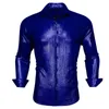 Hommes Chemises Casual Designer Soie Pour Hommes Rose Bleu Or Rouge Blanc Vert Solide Printemps Automne À Manches Longues Hommes Tops Tache Bouton Vers Le Bas