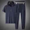 MEN MAWN TRACHSUTS MINGLU Summer Sport مجموعات T-Shirtpants فاخرة مقنعين قصير الأكمام سحاب بدلات الذكور