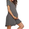 Maternity Dresses 2023 Summer Casual Dress High Waist Pleated Women Short Sleeve V-Neck Elegant Tunic Pregnancy Clothes