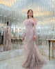 2023 May Aso Ebi Luxurious Mermaid Prom Dress Feather Crystals Evening Formal Party Second Reception Birthday Engagement Gowns Dress Robe De Soiree ZJ1846