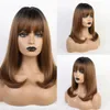 Synthetic Wigs SiNuo 16inch With Bangs For Black Women Natural Ombre Brown Cosplay Mechanism Perruques Heat Resistant Hair Fiber