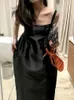 Robes décontractées Maxi robe noire pour femmes sans manches solide été dos nu Vintage tendre style français simple slim fit classique vestido feminino Z0506