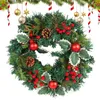装飾花クリスマスリース35cm人工松ぼっくコーンレッドフルーツボール冬フェスティバルフロントドアハンガー