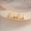 Brincos de argolas minar strass brilhantes esmalte branco c em forma de 14k brinco de latão de ouro real para mulheres femme