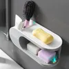 Dishes IZEFS Drainer Soap Dish With Hooks Punchfree Storage Box Home Multifunction Soap Holder Bathroom Accessories Bathroom Product