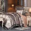 Ensembles de literie 4 pièces argent marron luxe satin coton dentelle ensembles de literie Double Queen King size literie housse de couette ensemble de draps taies d'oreiller 230506