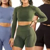 Survêtements pour femmes 3pcs Amplify Ensembles de yoga sans couture Femmes Entraînement Gym Set Scrunch Butt Leggings Ensembles Crop Top Set Gym Vêtements Fitness Sports Suit P230506