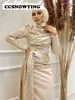 Party Dresses Champagne Long Sleeve Hijab Muslim Evening High Neck Islamic Formal Gowns Beaded Arabic Kafan Robes De 230505