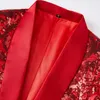 Garnitury mężczyzn Blazery błyszczące czerwone cekiny Blazer kwiatowy marynarka w cechy jeden przycisk szal Lapel Tuxedo Party Wedding Bankiet Costume Homme 230506