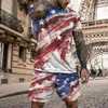 Men's Tracksuits Summer Male T-shirt Shorts 2-piece Set American Flag Print Men's Tracksuit Casual Man Clothes Set Loose Streetwear Outfit 230506