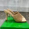 Nouveaux strass Mule diapositives sandales talons à bout carré sans lacet chaussures à talons aiguilles à bout ouvert chaussures de soirée de luxe pour femmes chaussures d'usine en satin