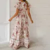 Sukienki swobodne kobiety seksowne sukienki 2021 Vneck kwiatowy druk Summer boho sukienka damska