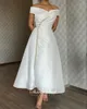 Partykleider arabisch weiß weiß Kurzes Dubai Abendkleid elegant vor Schulter Length Midi Formal für Frauen Hochzeit Gast SS486