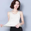 Camisoles Tanks Top Women Summer V Neck Chiffon Vest Sleeveless Casual Blusas Tank Topps Silk Patchwork T Shirt Bottom Camisole White 230506