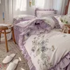 Set di biancheria da letto 100% cotone francese vintage Gardenia stampa principessa set di biancheria da letto fiori rurali volant trapunta / copripiumino biancheria da letto federe 230506