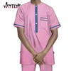 Etnische kleding Zomer Afrikaanse mannen Outfit Nigeriaanse kleding Robe pakken 2 -delige sets kort shirt Dashiki herenkleding boubou wyn1367