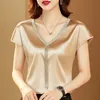 Blouses voor damesoverhemden shirts en blouses Fashion Woman Silk Tops Solid V-Neck Satin Bat Sleeve voor vrouwen Elegante kantoor dame losse casual 15494 230505