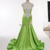 Elegant Green Black Girls Prom Dress 2023 With Beaded Sexy Open Back Mermaid Evening Gowns Fast Delivery Formal Occasion Party Vestidos De Fiesta Korean Graduation