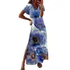 Casual klänningar för kvinnor plus size Summer Short Sleeved V Neck Akvarell Flower Print Long Dress Elegant Beach 2023