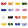 Anéis de casamento Pink esmalte azul 26 Anel da banda de letra de alfabetismo para mulheres Nome cz jóias de dedo completo moda