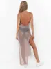 Women's Swimwear Sexy Sheer Net Mesh Knitted Glitter Tunic Beach Cover Up Coverups Long Dress Wear wear Female Women Robe 230506