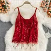 Camisoles Tanks Summer Sexy V-neck Sparkle Vest Top Girl Fashion Club Loose Spaghetti Strap Camisole Women Sexy Sequins Slip 230506