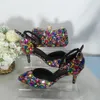 Dress Shoes 2023 Women Wedding With Matching Bags Multicolored Crystal High Heels Ladies Party Pumps Super Big Size