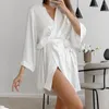 Vêtements de nuit pour femmes Sexy femmes pyjamas robe trois quarts manches évasées soie comme Homewear nuisette femme maison vêtements