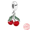 925 Sterling Silver Pandora Charm Tranches De Citron Graines Brillantes Strawberry Fruit Suspension Charm Convient Pour Primitive Lady Bracelet Fille Cadeaux