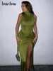 Casual jurken Hawthaw dames mouwloze feestclub avond bodycon groen split lange jurk zomerkleding groothandel items voor zaken 230505