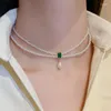 Chaînes Vert Couleur Carré Zircone Collier Classique Réglable Imitation Perles Conception Pour Femme Cocktail Bijoux