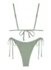Damskie stroje kąpielowe Zaful Ruffles krawat bok bikini metalowy błyszczące stroje kąpielowe dwupoziomowe kostium kąpielowy niski poziom kąpki z szyją J230506