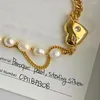 Anhänger Halsketten Europäischen und Amerikanischen Barock Perle Metall Herz Halskette Leichter Luxus Sinn