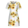 Lässige Kleider Mode Damen Kurzarm Kleid Sunflower Bedruckt O Hals Damen Lose 2023 Sommer Freizeit Bequem