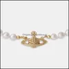 Hangende kettingen modeontwerper Vivian West Queen Pearl fl Diamond ketting klassieke dames sieraden veelzijdige sleutelbeen kreeft cla dhxcn